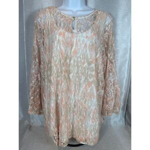 Ruby Rd Woman Plus Size 20W‎ Lace Overlay Tank Top Peachy green Creamy Beige
